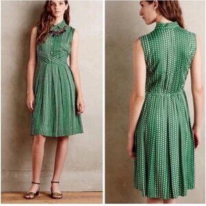 11 1 Tylho Polka Dot Green Sleeveless Shirt Dress Midi Fit Flare Size XSmall NWT